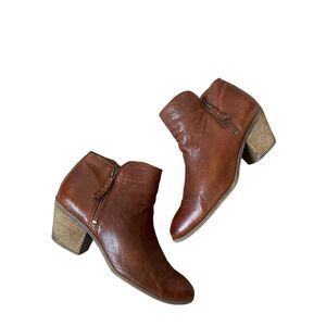 Frye Judith Cognac Brown Leather Double Zip Ankle Boots 8.5 M
